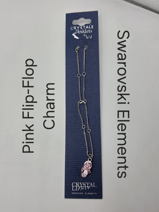 Swarovski Jewelry - Crystal Anklet Swarovski Elements Pink Flip Flop Charm Silver Tone NWT